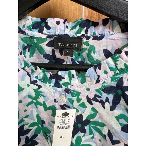 NWT Talbots Floral Lightweight Button Up Green Blue Blouse XL Office Dressy - Picture 3 of 8